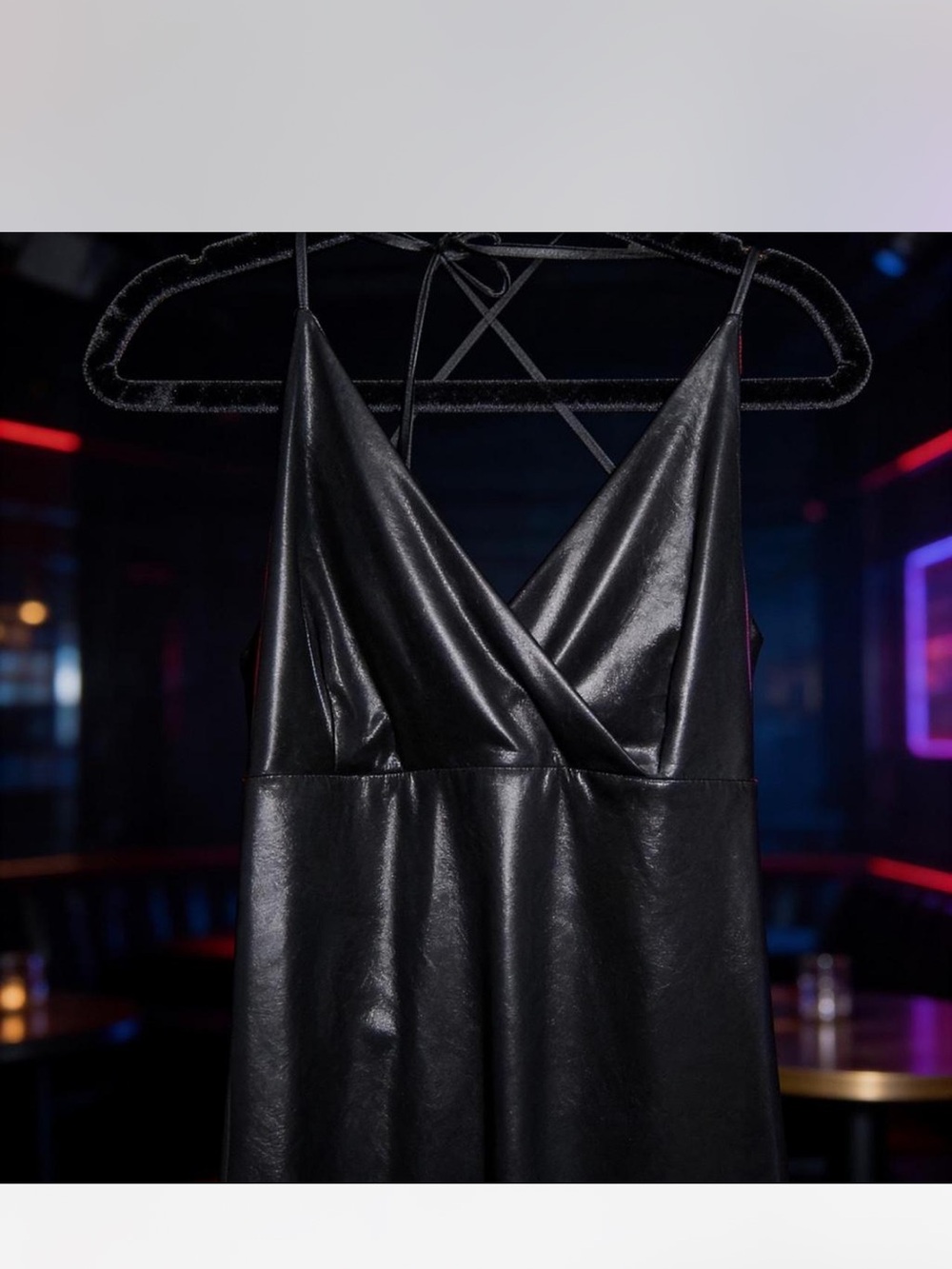 Black Faux Leather Asymmetrical Slip Dress with V-Neck 3X